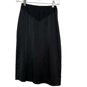 Vintage Farr West 1960’s Black Satin Body Floral Lace Waist Half Slip Size S